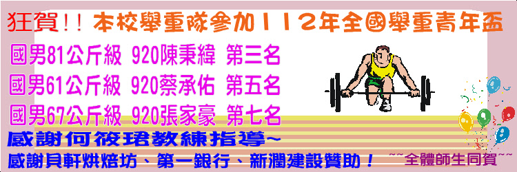 賀~本校舉重隊參加112年全國舉重青年盃榮獲佳績