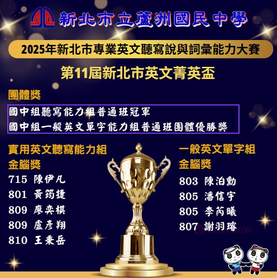 2025年新北市專業英文聽寫說與詞彙能力大賽