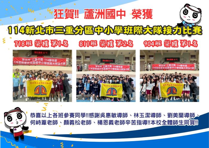 參加114新北市三重分區中小學班際大隊接力比賽