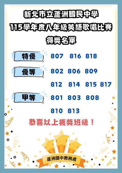 115學年8年級英語歌曲演唱比賽